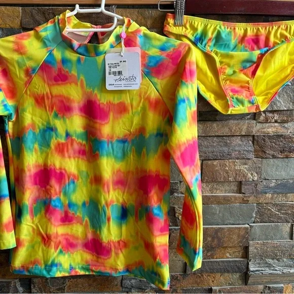 Peixoto Kids Swim Set Rashguard Multicolor Tie Dye - Picture 2 of 7